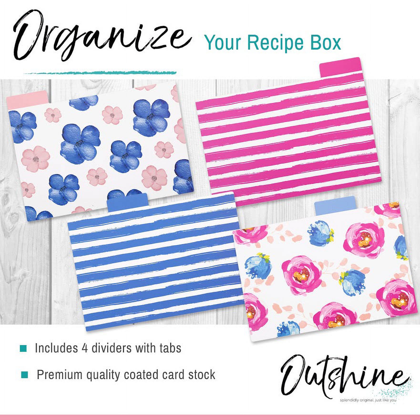 Outshine Floral Recipe Cards with Dividers (Set of 104) | 100 Blank Recipe  Cards 4x6 Inches with 4 Recipe Card Dividers with Tabs | Double Sided Thick